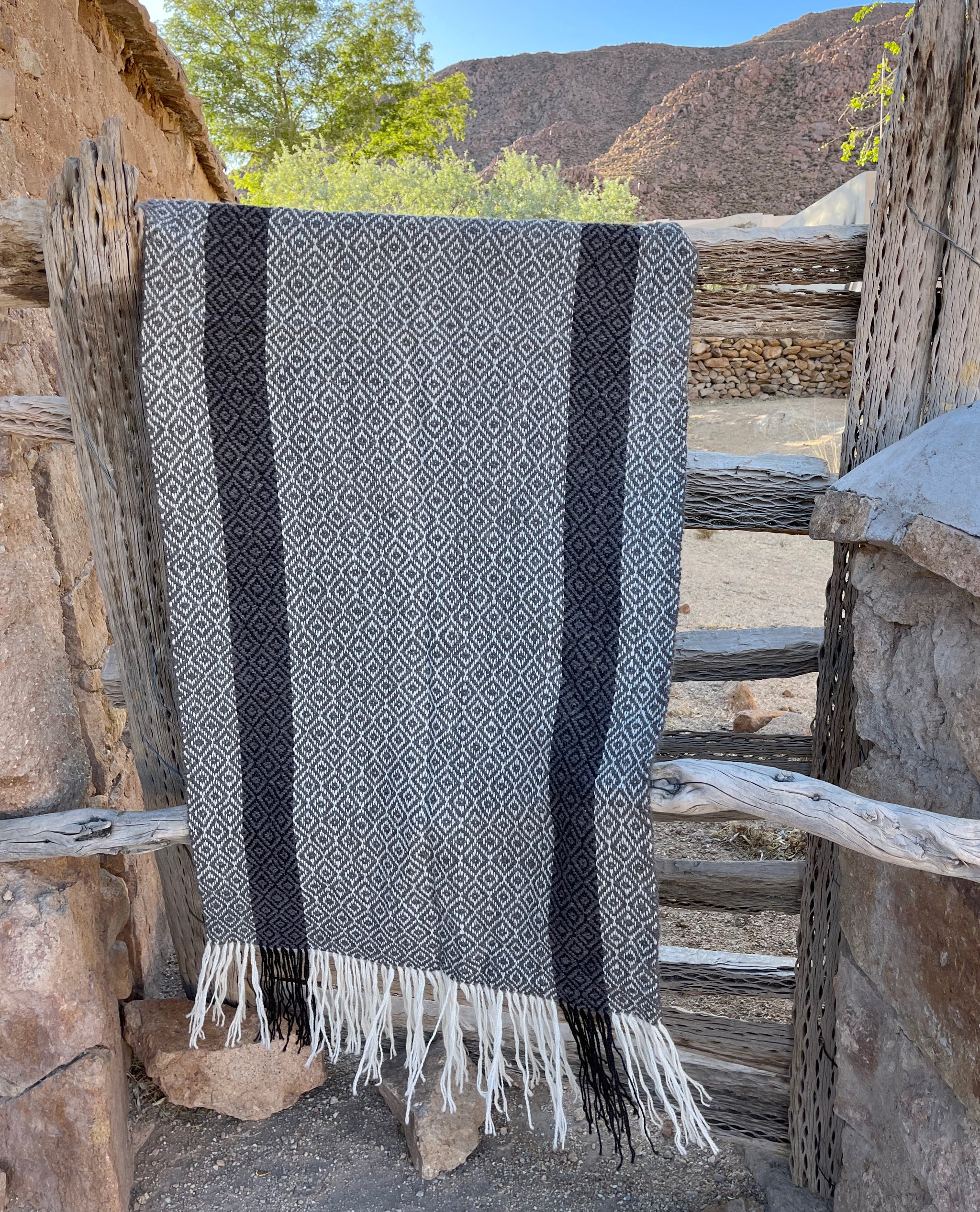BlackWhiteGreyLlamaWoolThrow-